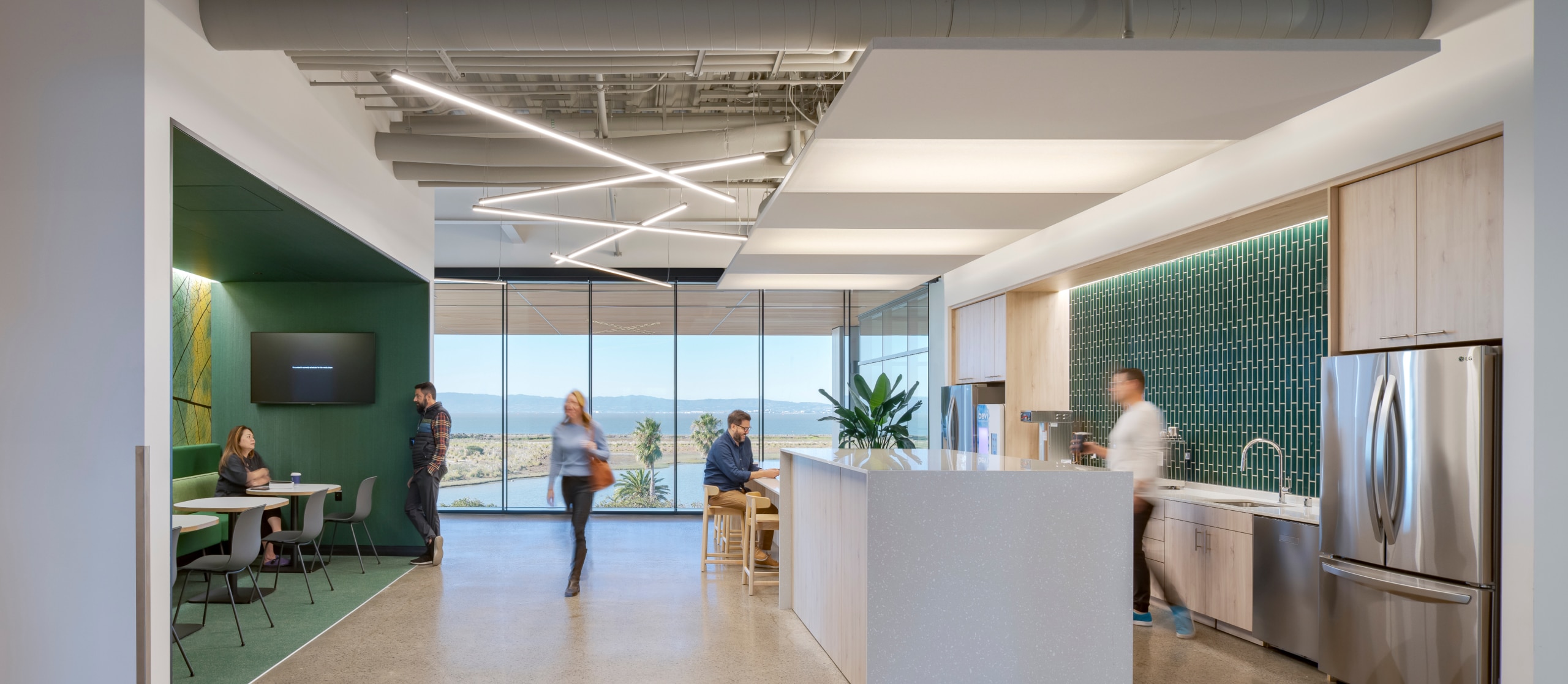 Employees in cafe on campus