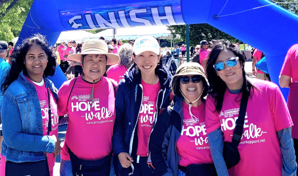 Group of Exelixis employees at finish line of race