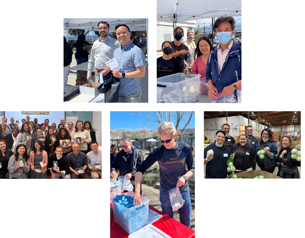 Collage of employees giving back at community events