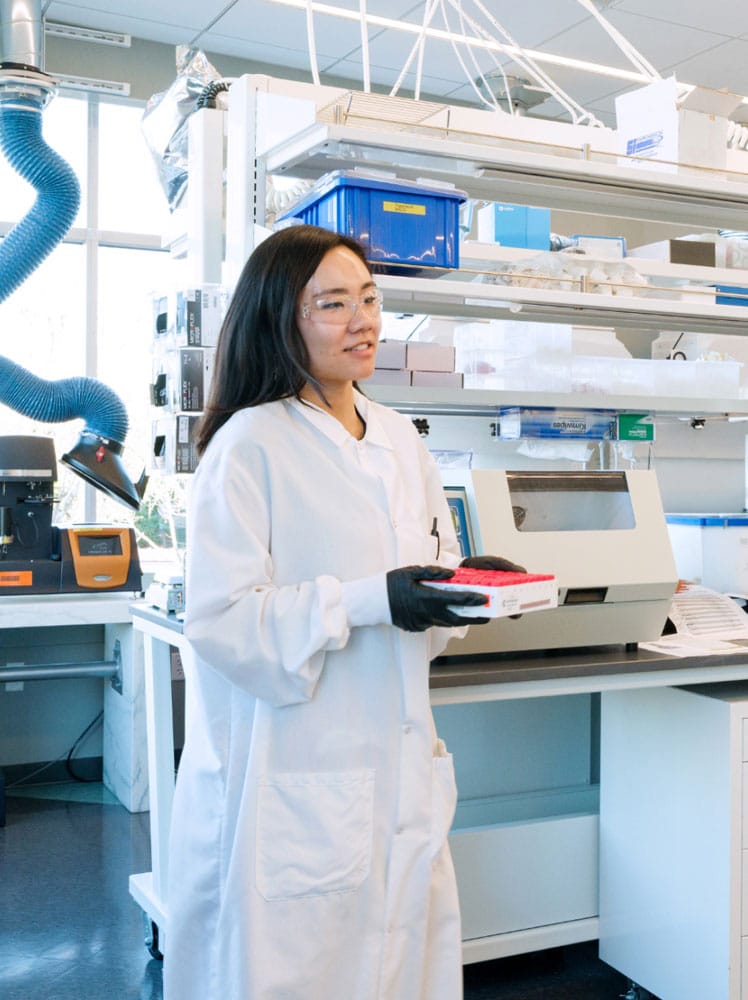 Scientists working in a modern research laboratory