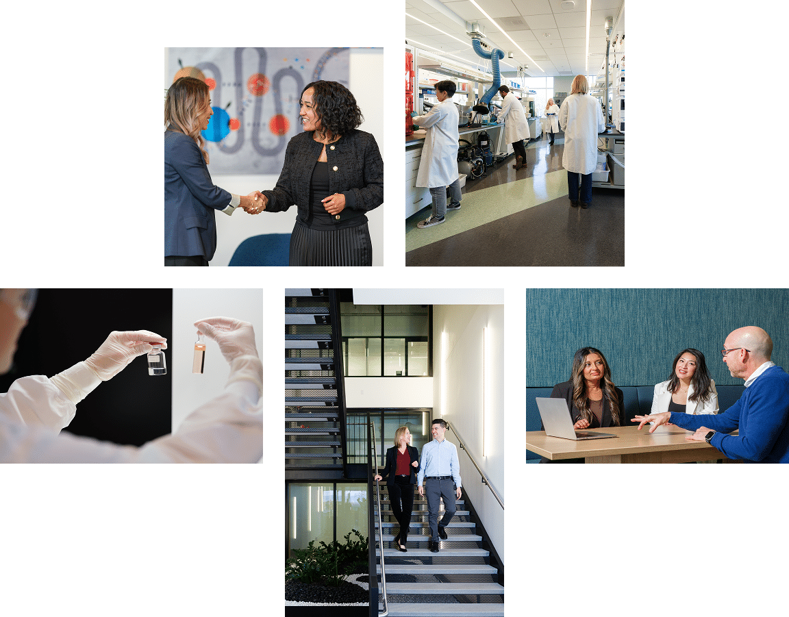 Professionals collaborating in office and laboratory settings