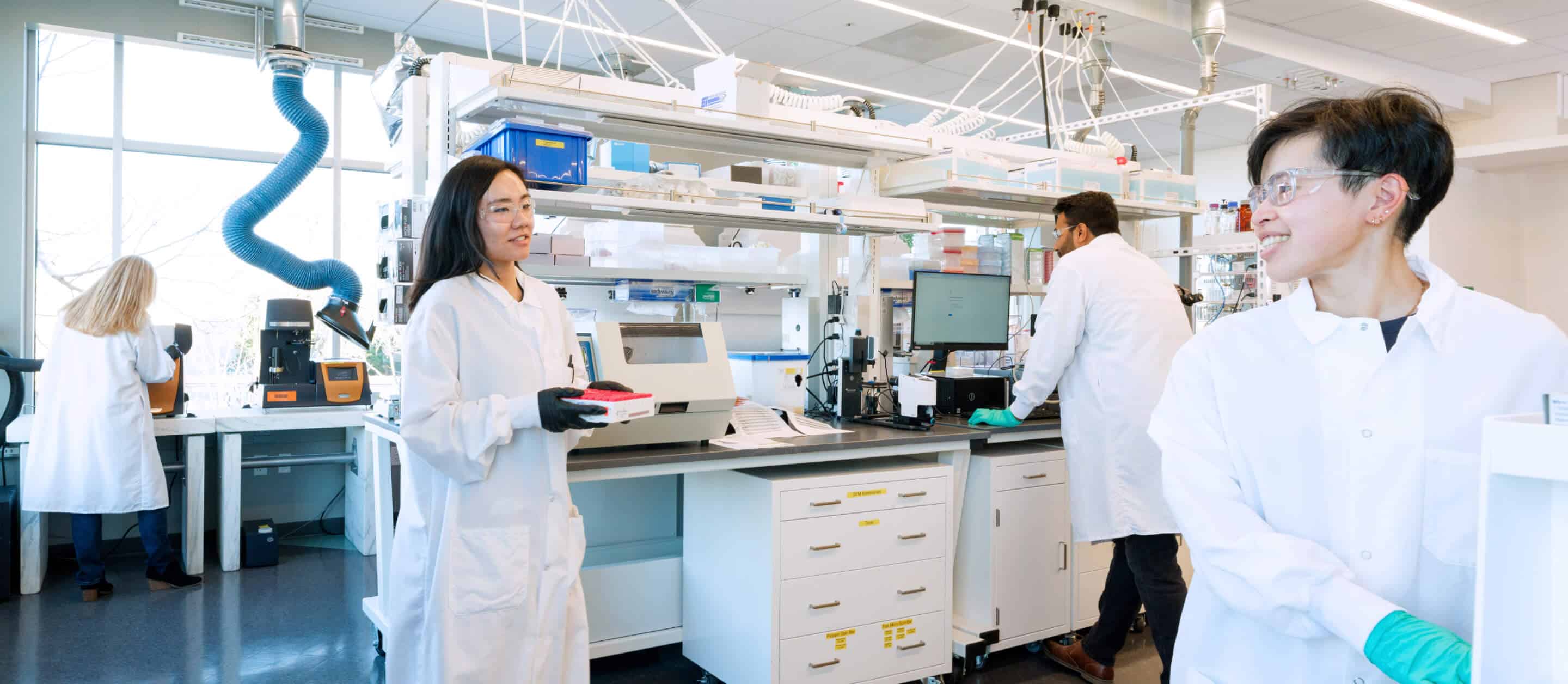 Scientists working in a modern research laboratory